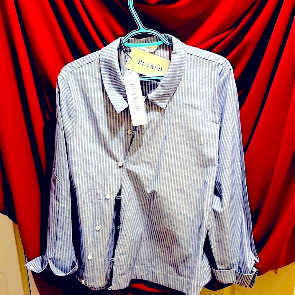 Blue pinstripe 70/30 cotton/Linen summer shirt jacket